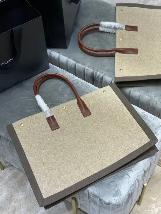 AND BAG LINEN LEATHER IN GAUCHE RIVE TOTE YSL 0616